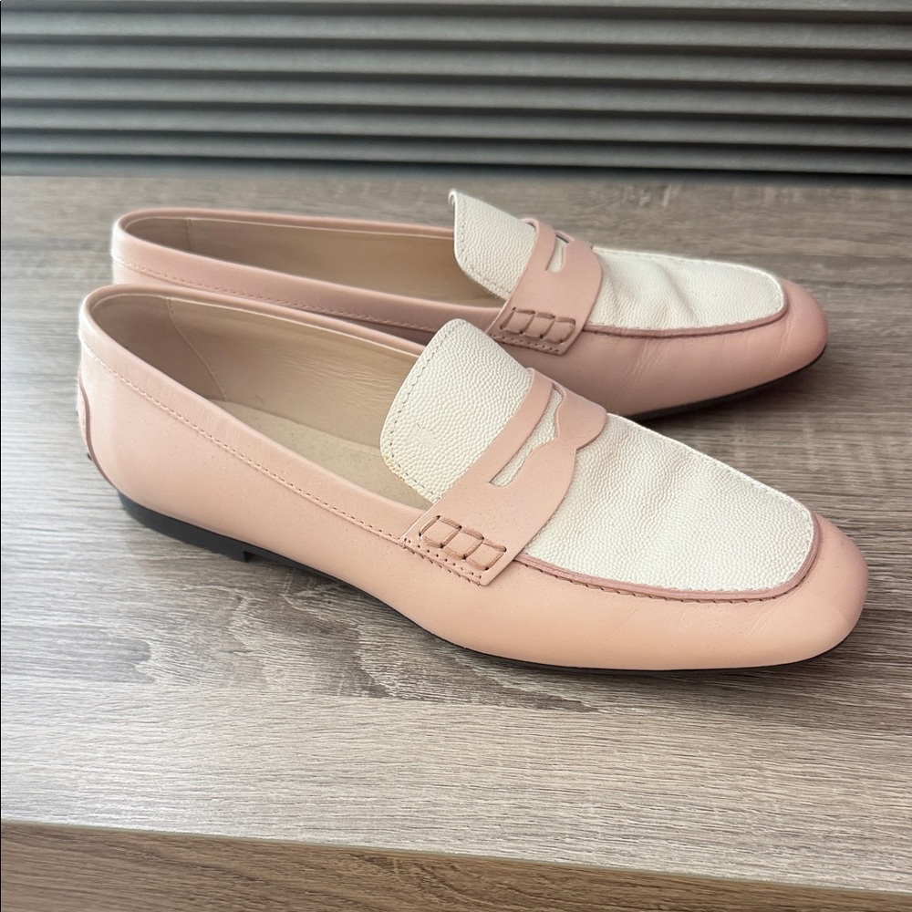 Tod's Pink and Cream Leather Loafers